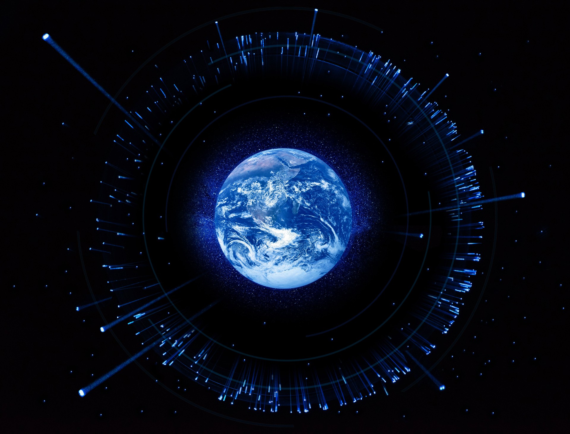 Earth with digital data grid
